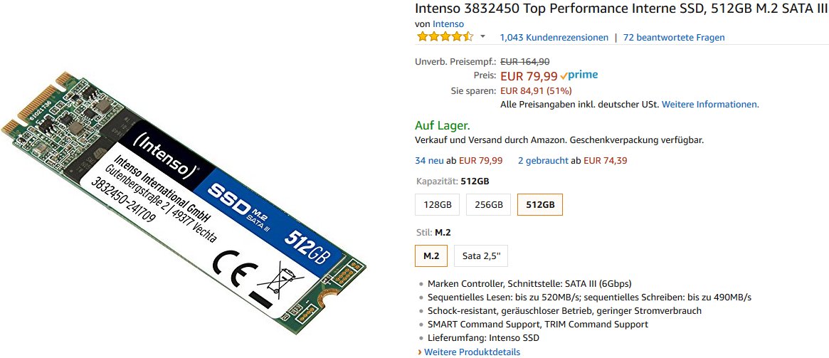 Intenso Top SSD 2.5 512GB M.2 SATA 3
