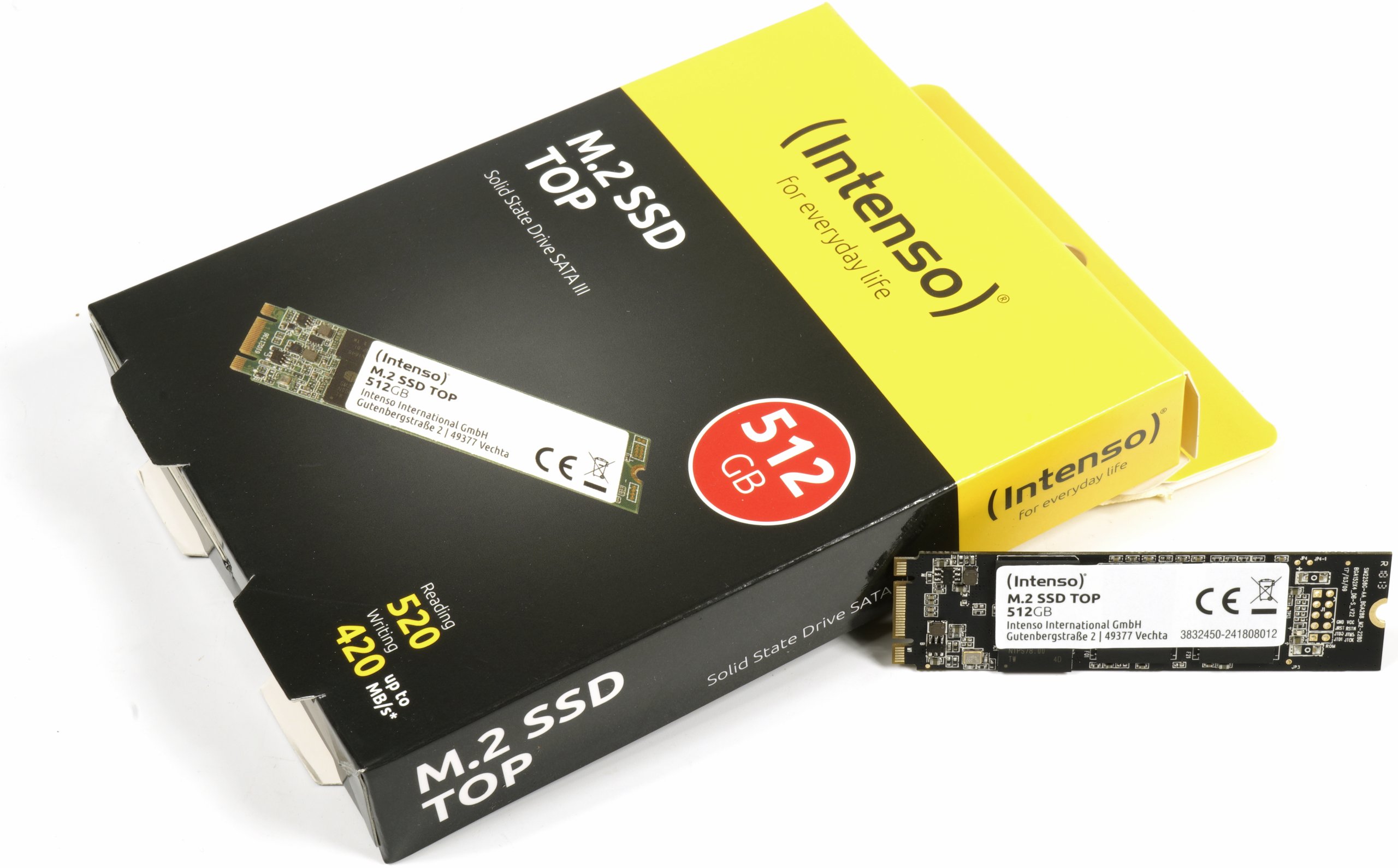 Intenso Interne SSDs: Top M.2-SSD-Festplatte (2280) mit 512 GB, SATA III,  bis 520 MB/s (Interne SSD Festplatten M2)